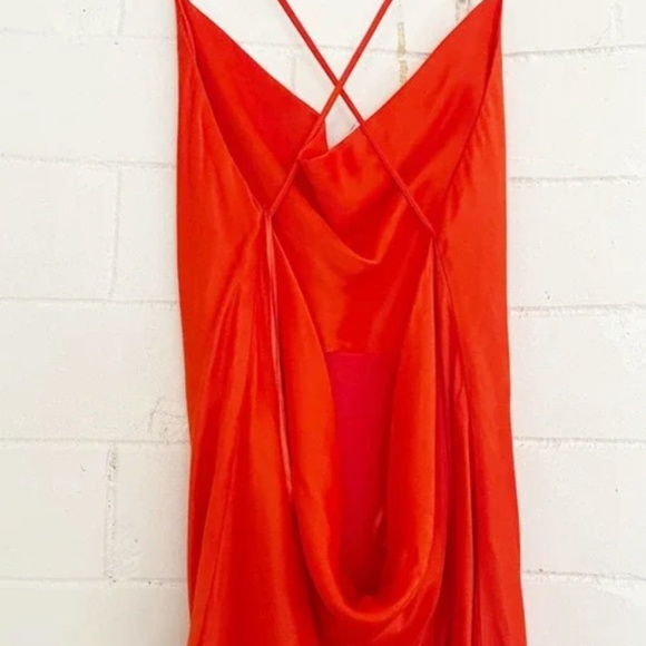 ZARA Satin Cowl Strappy Mini Dress Red Orange Small S - Picture 4 of 6